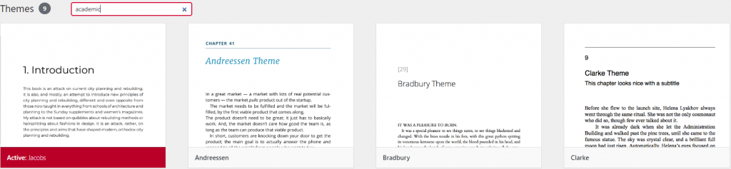 Pressbooks themes available for use